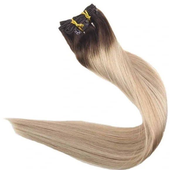 ✨ 20” FULL HEAD 120G #3/ #24/27 Human Hair Clipins